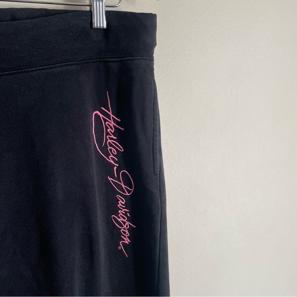 Harley Davidson Wide Leg Sweat Track Pant Pull On Black Pink Size Large - Picture 5 of 8
